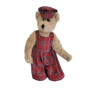 Ty Beanie Baby Bear Plaid Jumpsuit and Hat 1993 Jointed